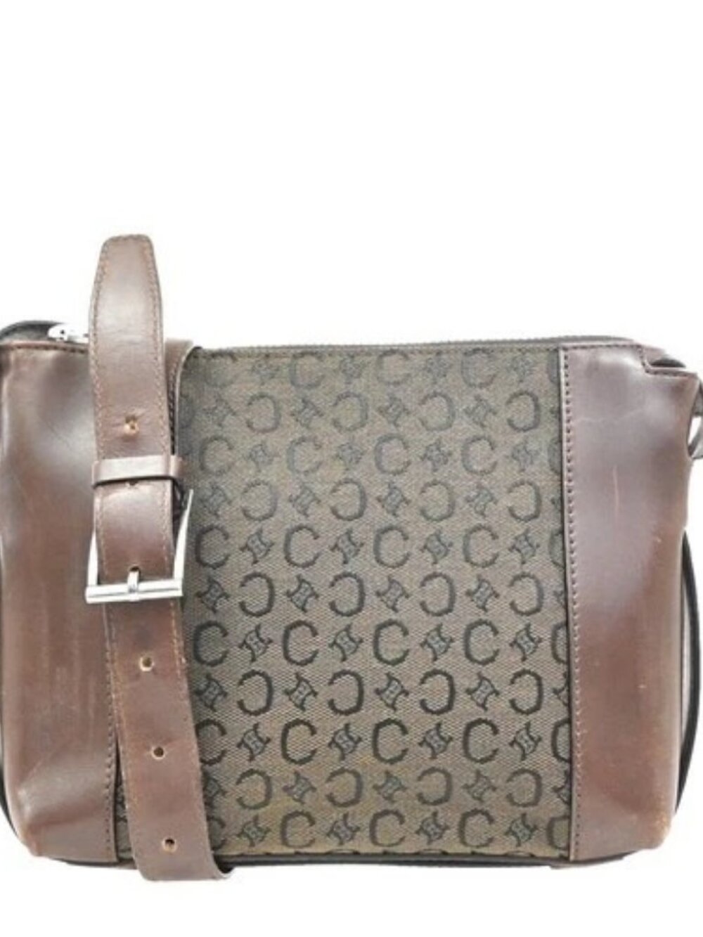 CELINE C Macadam Pattern Shoulder Bag Canvas Leather Brown SHW Italy 67KD797